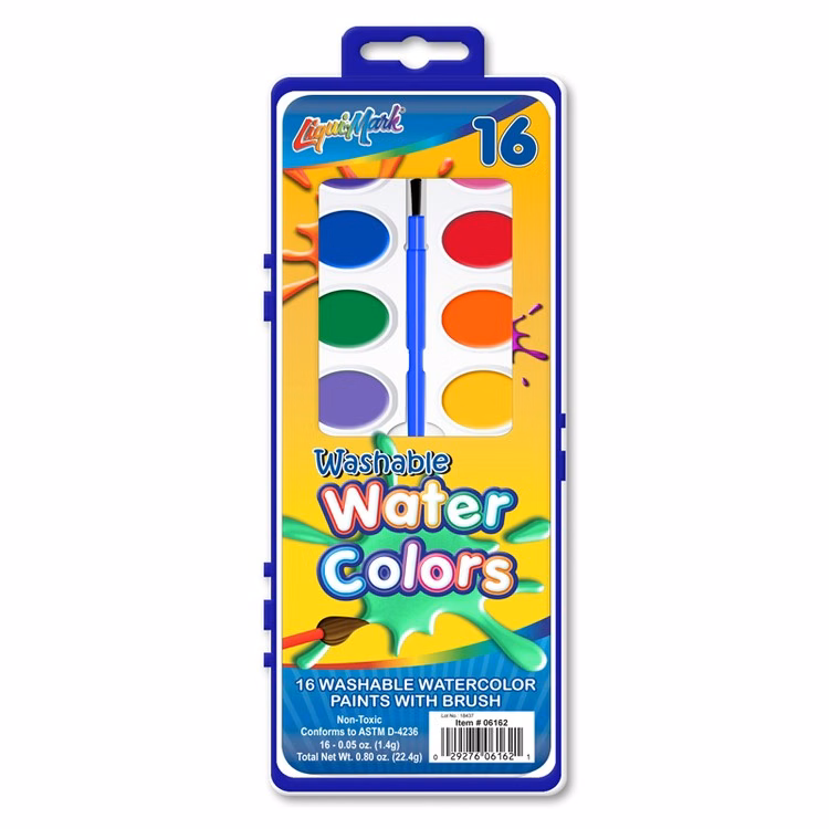 16 Color Washable Watercolor Paint Set w/ Brush