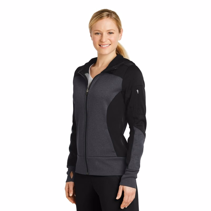 Sport-Tek Women's Tech Fleece Colorblock Full-Zip Hooded Jacket.