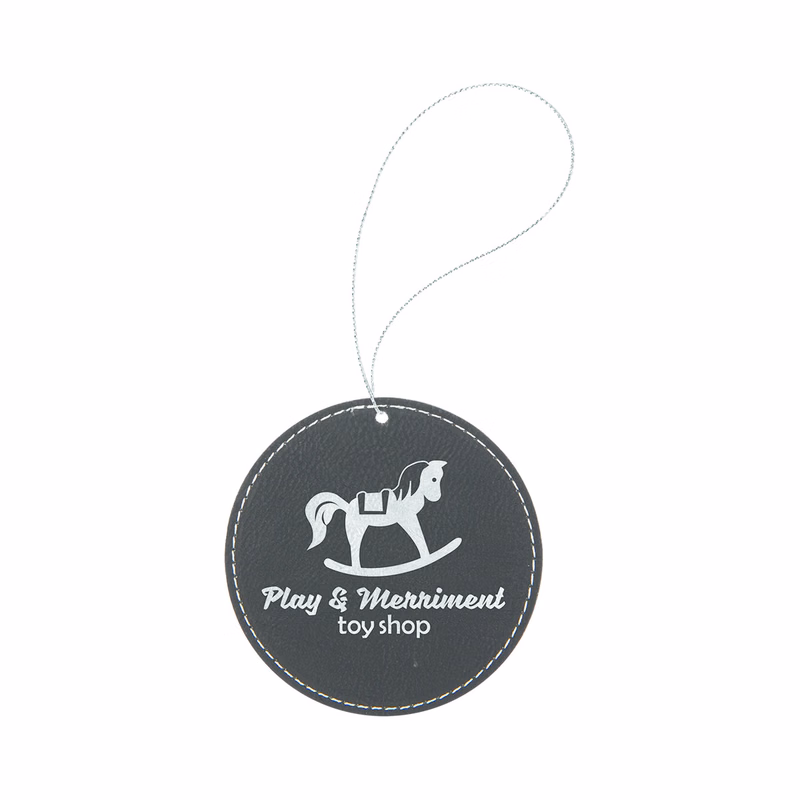 Black/Silver Leatherette Round Ornament