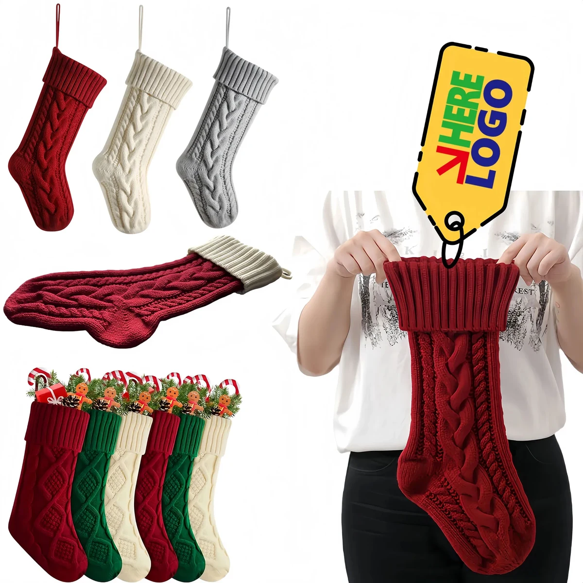 Festive Large Knitted Christmas Stocking Decor 1