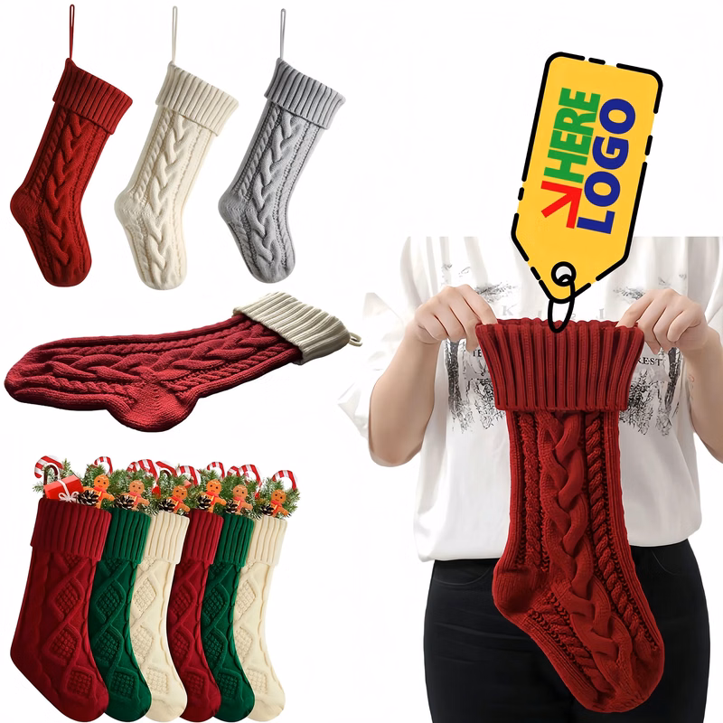 Festive Large Knitted Christmas Stocking Decor
