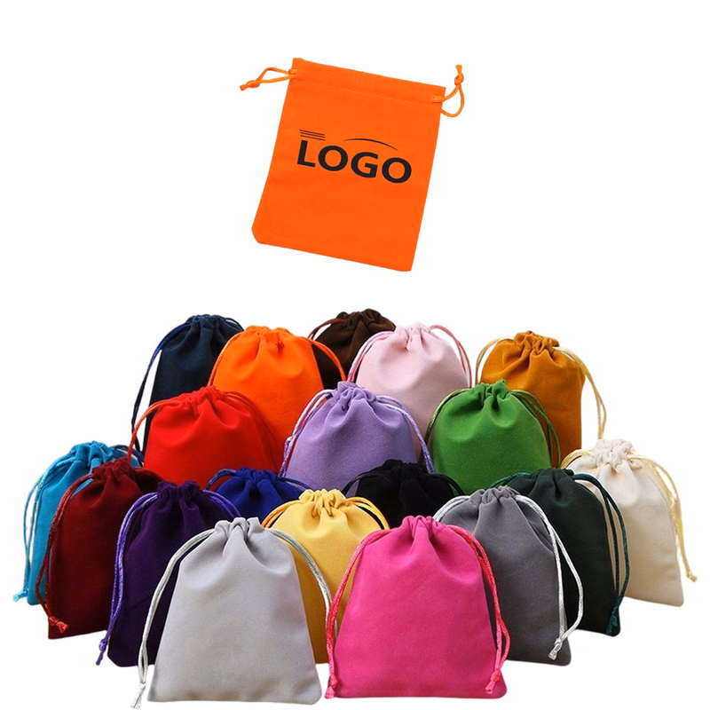 Elegant Flocked Pull Cord Pouch Small Jewelry Storage Bag