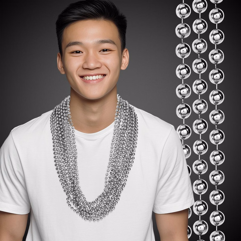 Silver Metallic Beaded Necklace