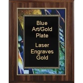 9" x 12" Classic Walnut Finish Plaque with a Blue Art/Black Plate 1