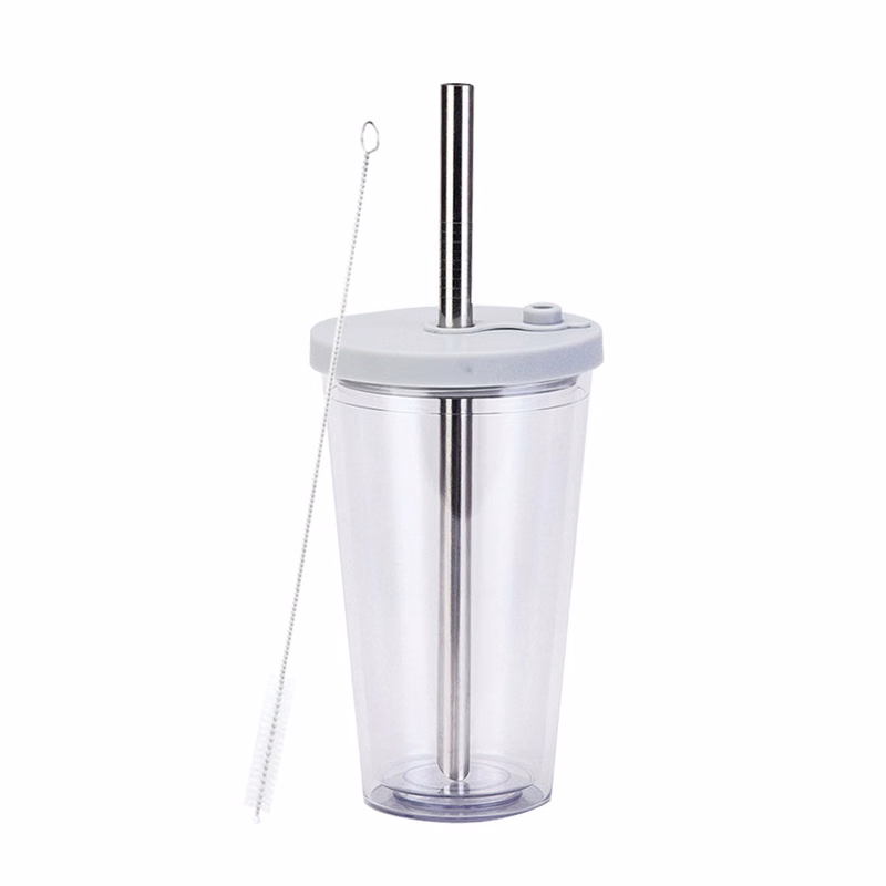 15oz Plastic Double Layer Tumbler With Lid Straw