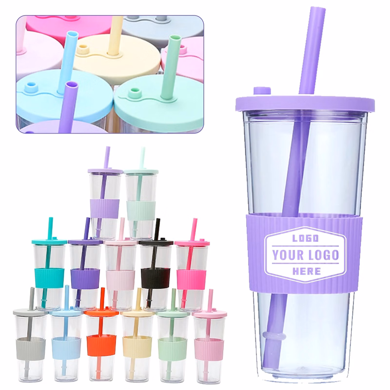 24oz Plastic Tumbler With Lid and Straw