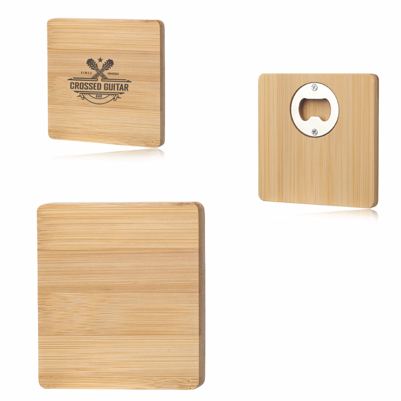 Square Bamboo Coaster with Bottle Opener on Bottom