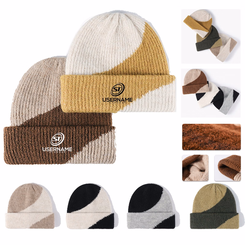 Reversible Beanie Hat for Men and Women Winter Warm Wool Beanie Cap