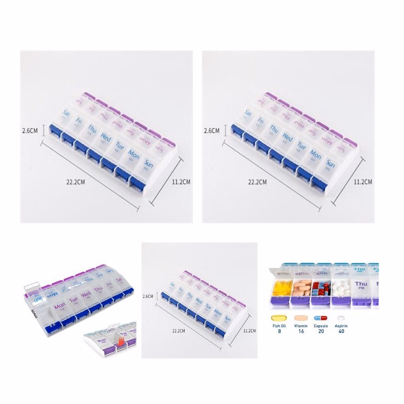 14 compartments plastic pill storage box