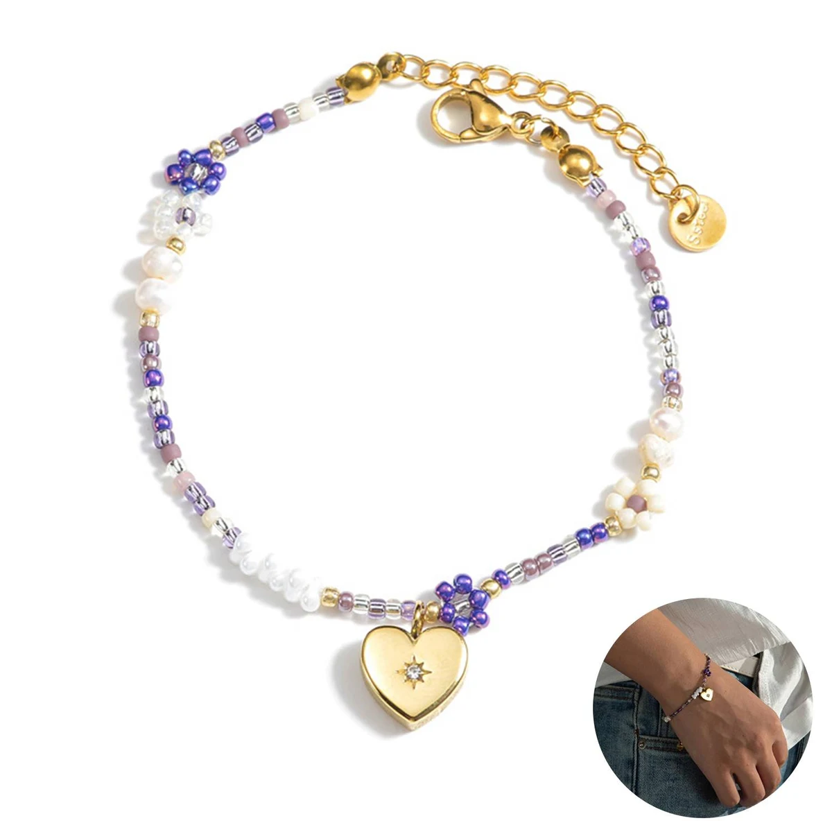 Steel Simple daisy flower beaded bracelet 1