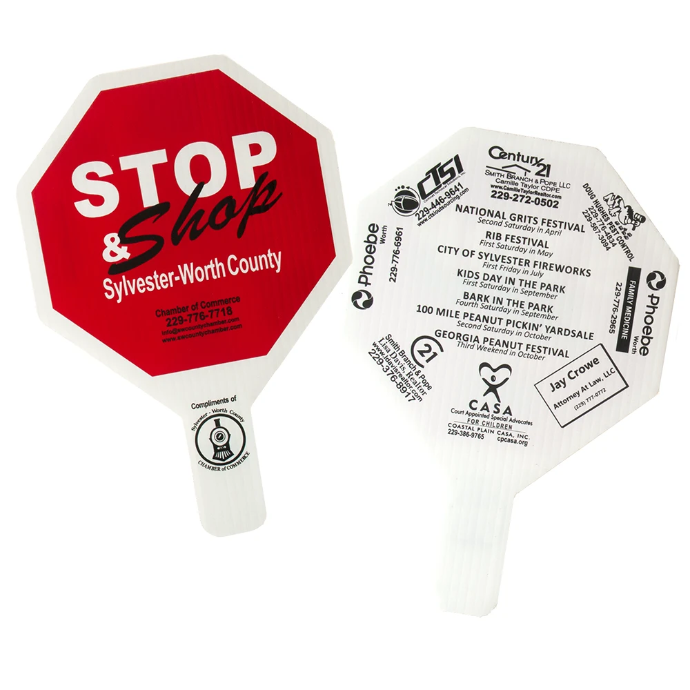 Stop Sign Shape Hand Fan, Screen Printed 1