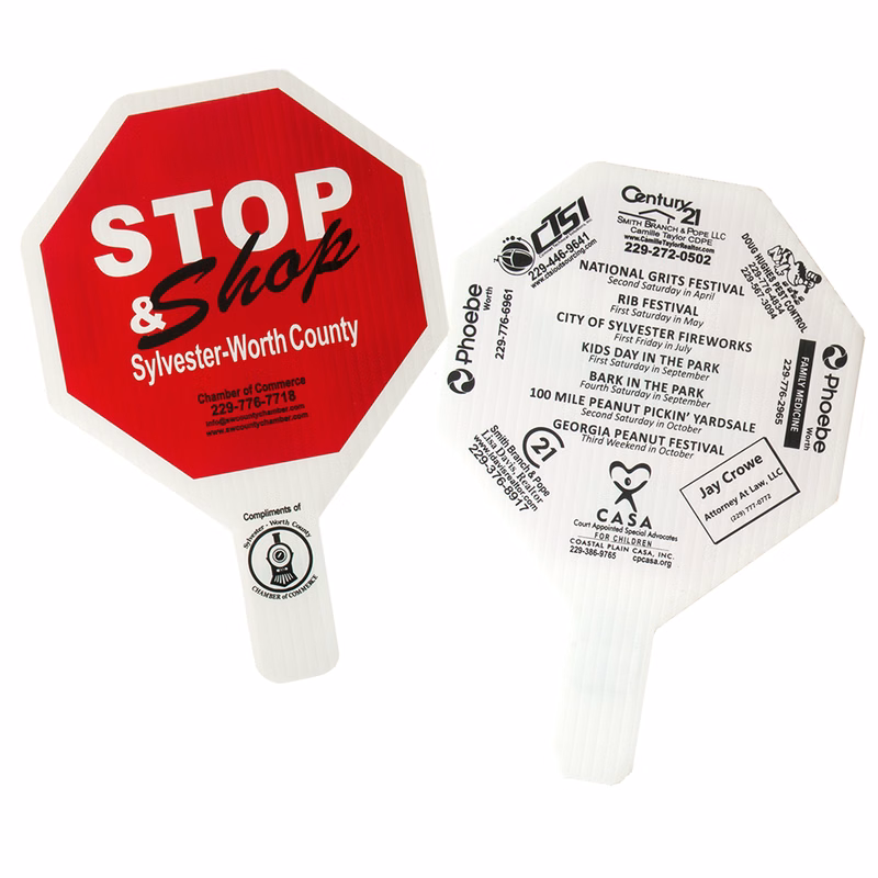Stop Sign Shape Hand Fan, Screen Printed