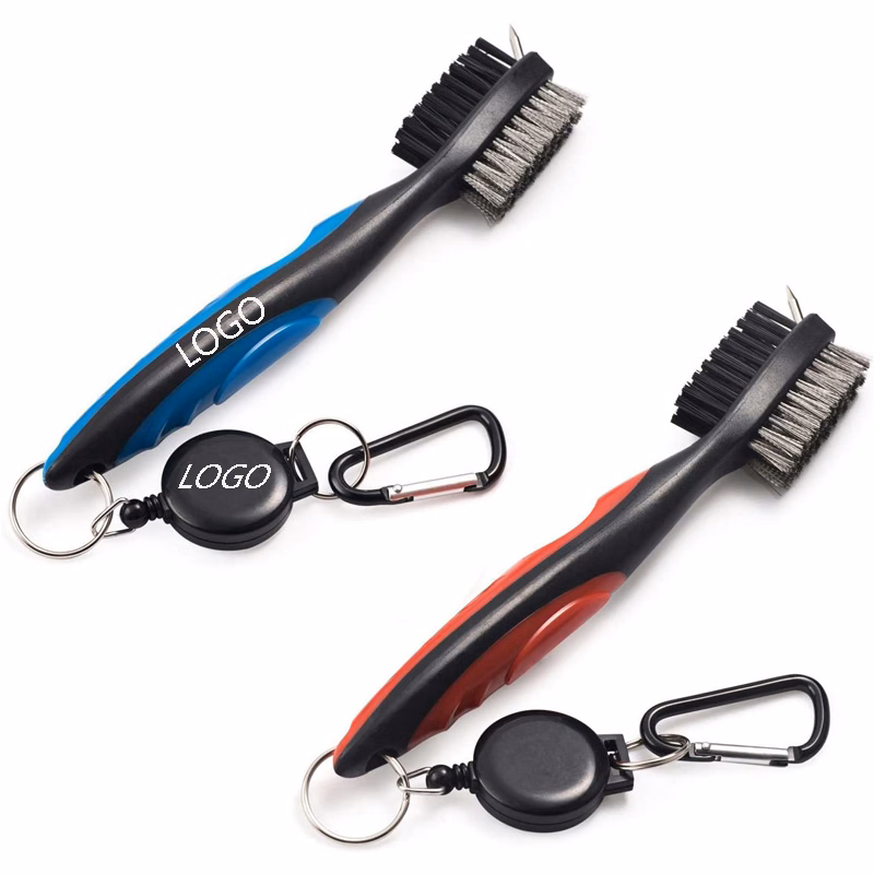 Golf Club Brush Groove Cleaner w/Retractable Zip-line and Aluminum Carabiner Cleaning Tools