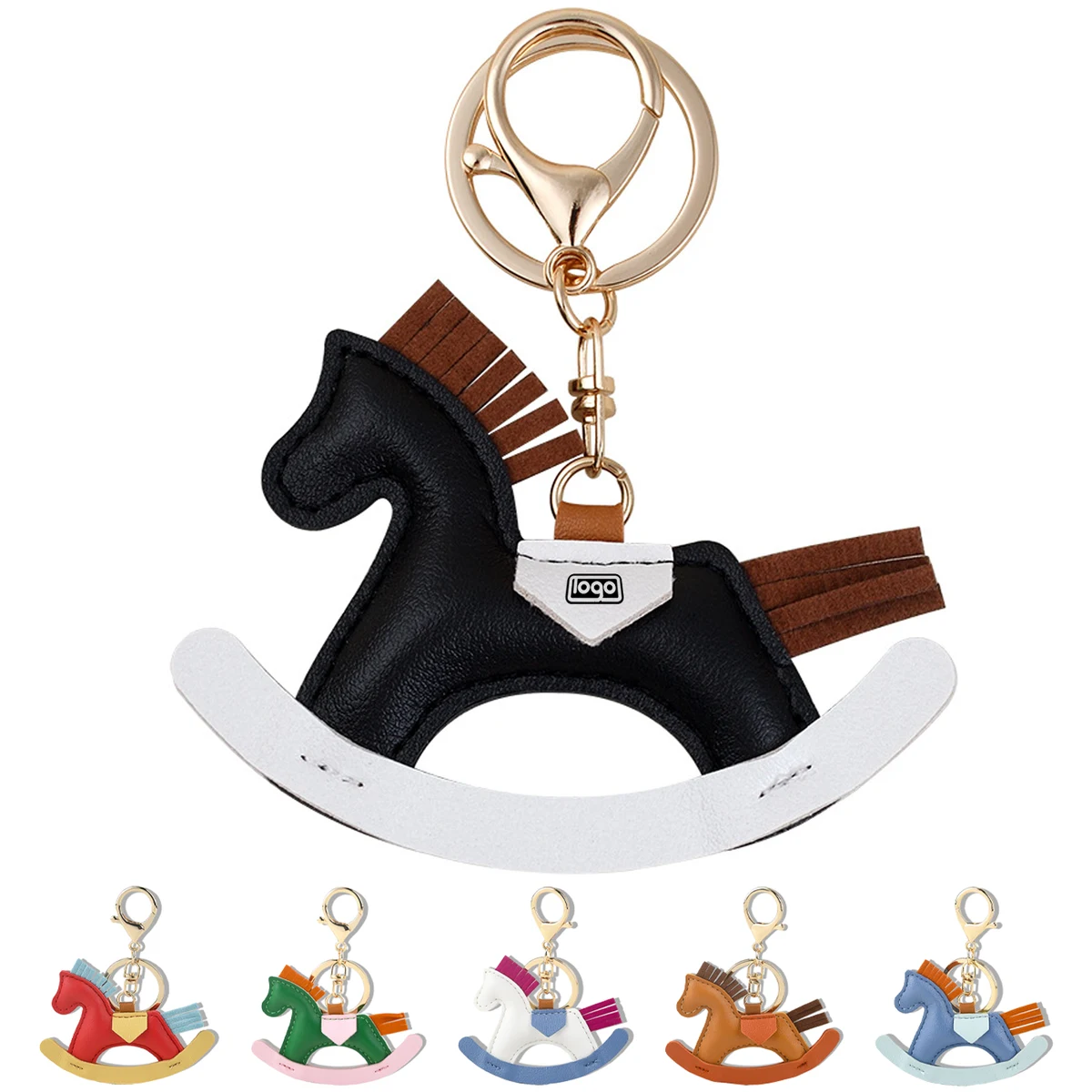 Vintage PU Leather Rocking Horse Pendant Keychain 1