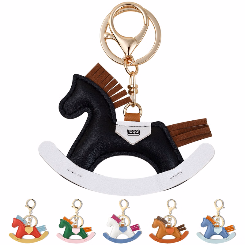 Vintage PU Leather Rocking Horse Pendant Keychain