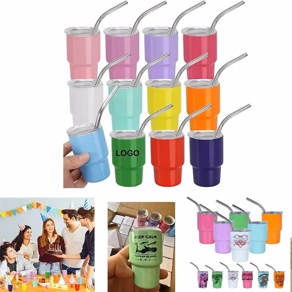 2 oz Mini Tumbler Stainless Wine cup With Straw