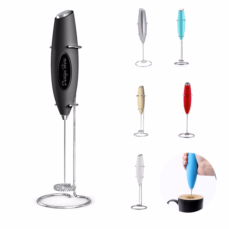 Stainless Steel Handheld Milk Frother with Stand for Drinks