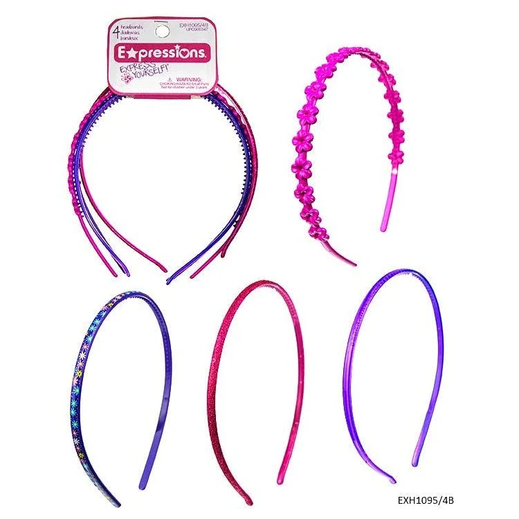 Skinny Headbands - 4 Pack Assorted Colors & Designs 1