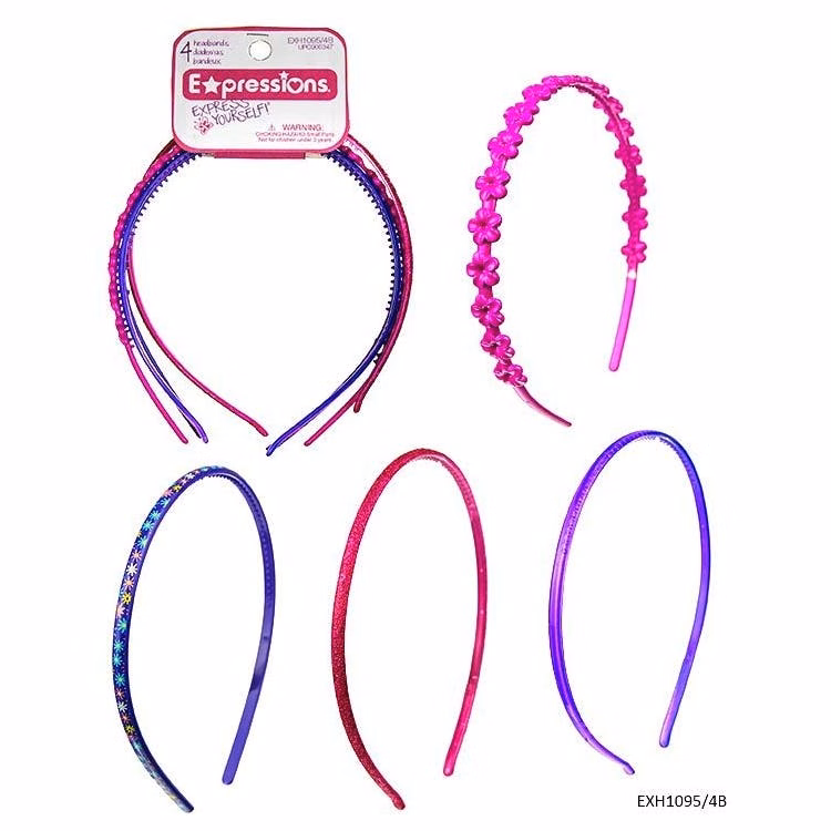 Skinny Headbands - 4 Pack Assorted Colors & Designs
