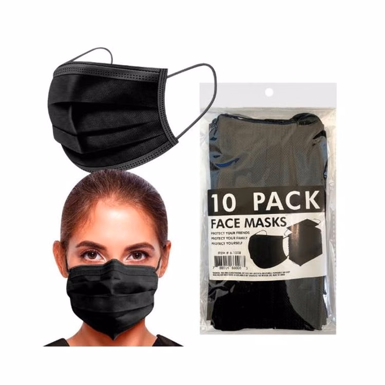 3 Ply Face Masks - Black 10 Pack