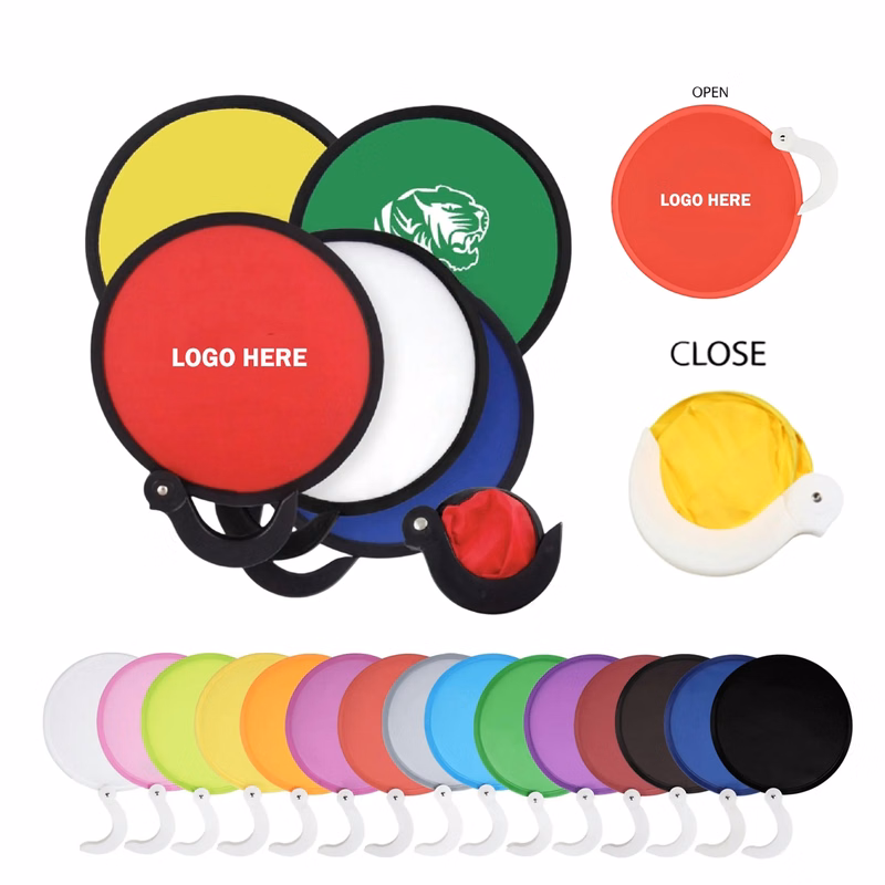 Foldable Round Disc Fans Pouch Trade Show Personal Giveaways