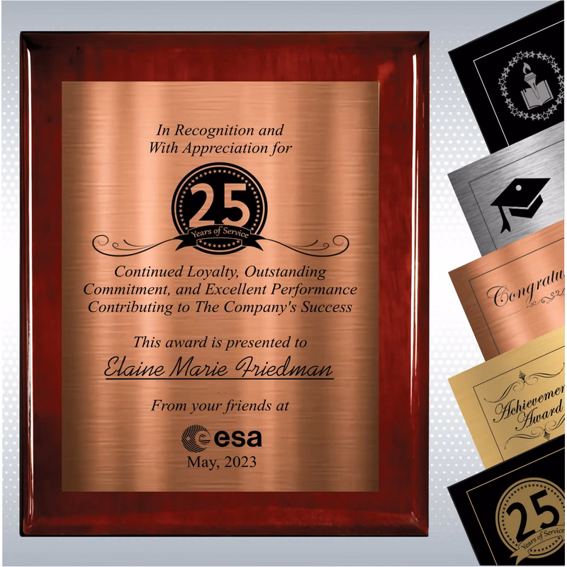 Rosewood Piano Finish Wood Plaque Years of Service Award
