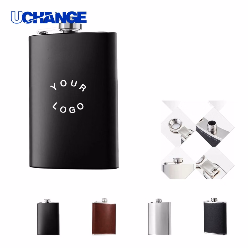 Portable Steel Hip Flask Bottle with Leather Wrap