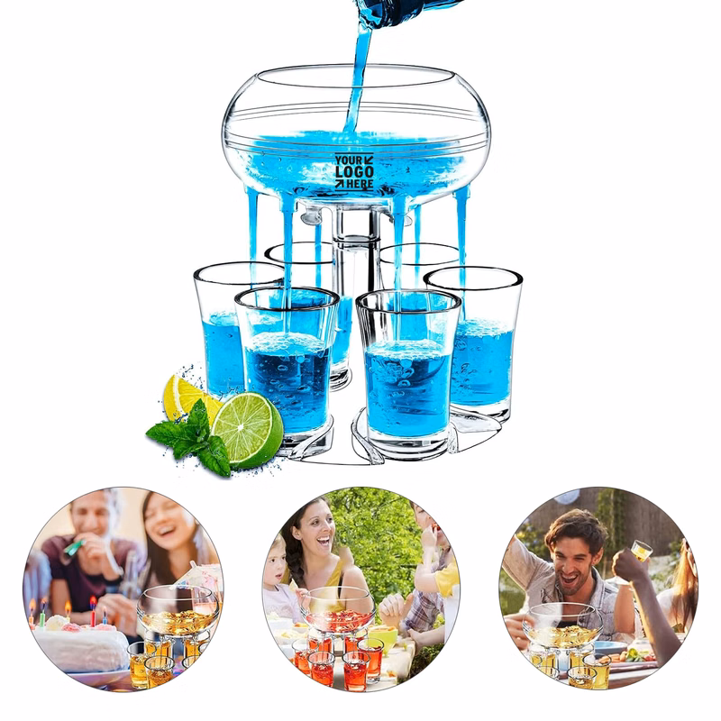 Acrylic Liquid Fun Drinking 6 Shot Glasses Dispenser Holder