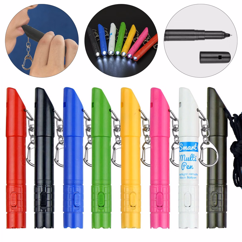 Survival Whistle LED Light Lanyard Pen