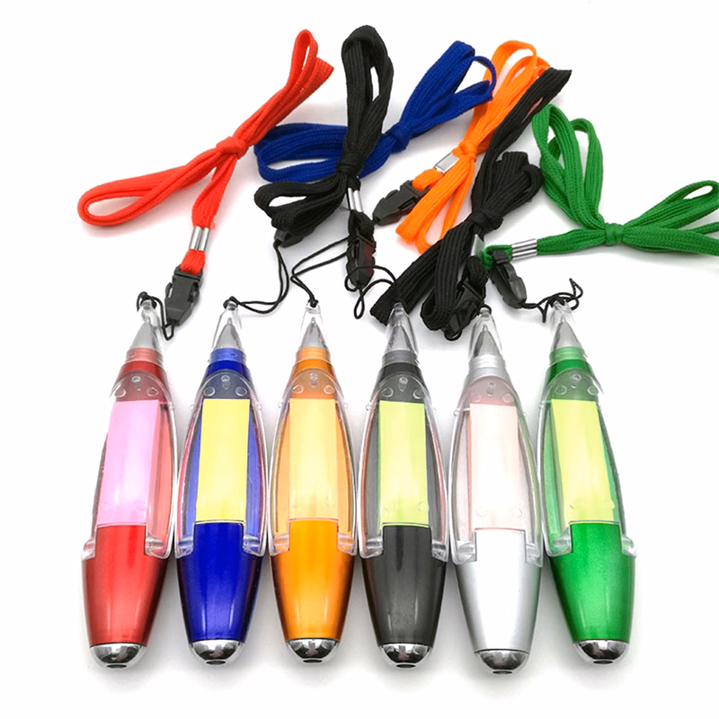 LED multifuncitional sticky note 1.0mm ballpoint pen with lanyard