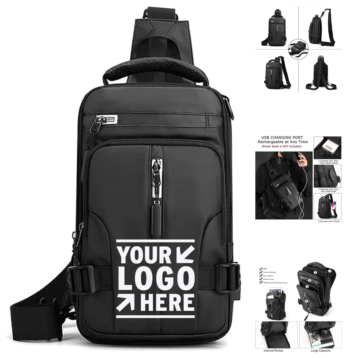Men Large-Capacity Shoulder Backpack Crossbody Sling Casual Chest Bag With USB Charging Port 1