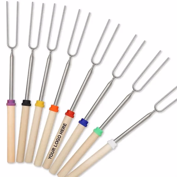 Custom Stainless Steel Retractable Roasting Sticks — Telescopic BBQ Outdoor Tool