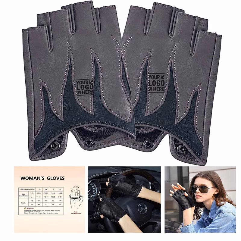 Women Fingerless Genuine Leather Driving Gloves