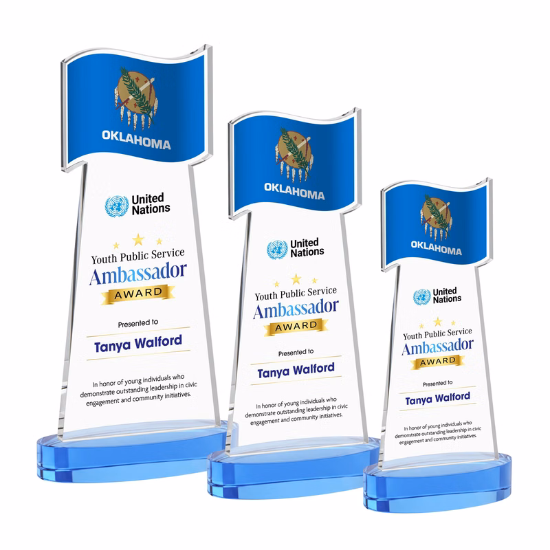 Flag VividPrint™ Award on Alberton Base - Sky Blue