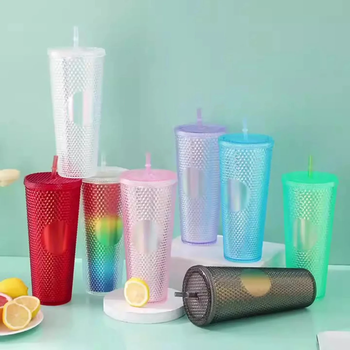 24 Oz. Plastic Magic Color Double Wall Tumbler with Straw 1
