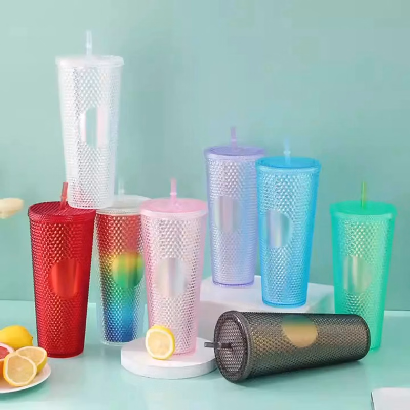 24 Oz. Plastic Magic Color Double Wall Tumbler with Straw