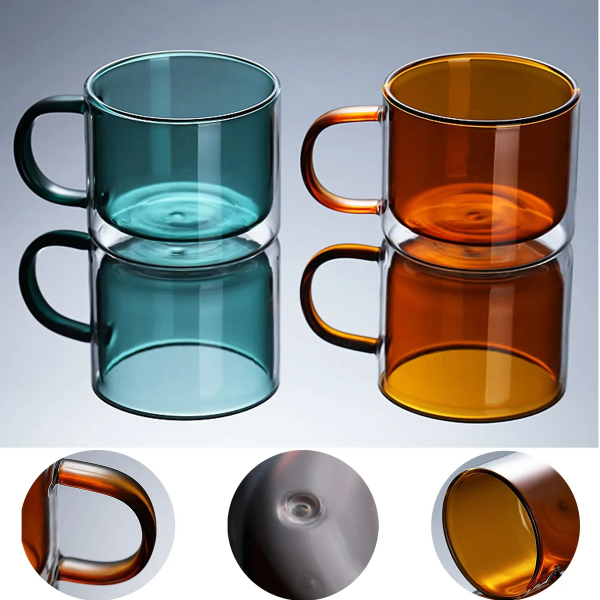 Double Wall Clear Glass Coffee Mugs with handle 1
