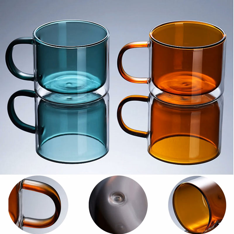 Double Wall Clear Glass Coffee Mugs with handle