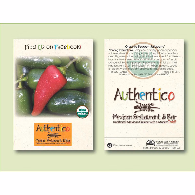 Organic Jalapeno Pepper Seed Packet - Standard Size 3.25" x 4.5"