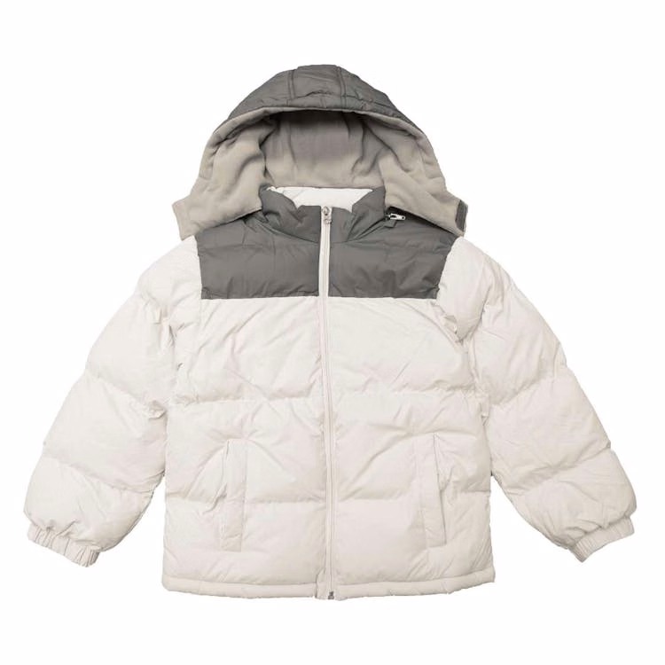 Boys' Heavyweight Bubble Jackets - White & Charcoal 4-7 Hooded