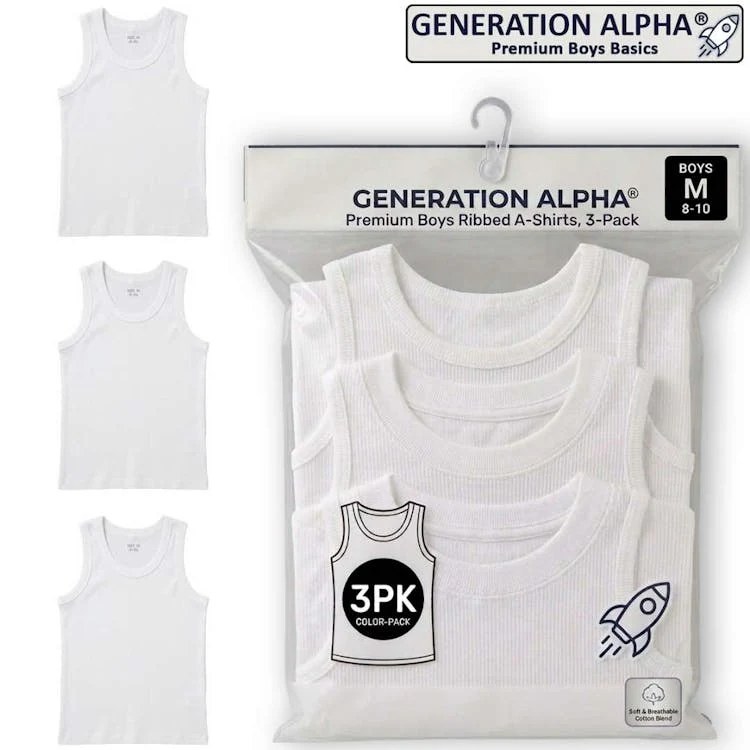 Boys' Ribbed A-Shirts - Size S-XL 3 Pack 1