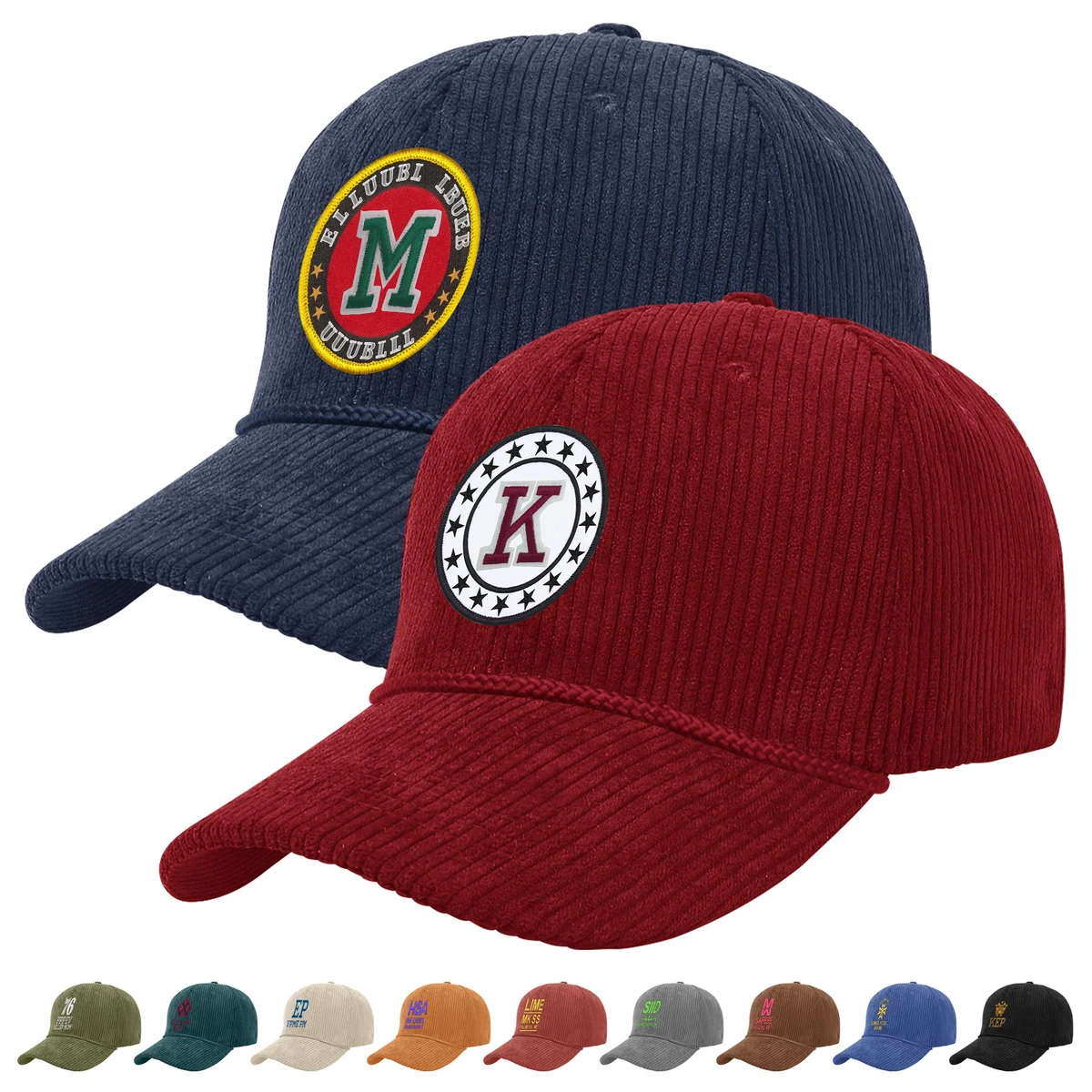 Embroidery 6 Panel Unstructured Corduroy Baseball Cap With Rope 1