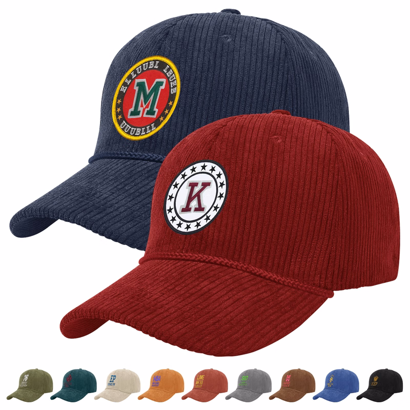 Embroidery 6 Panel Unstructured Corduroy Baseball Cap With Rope