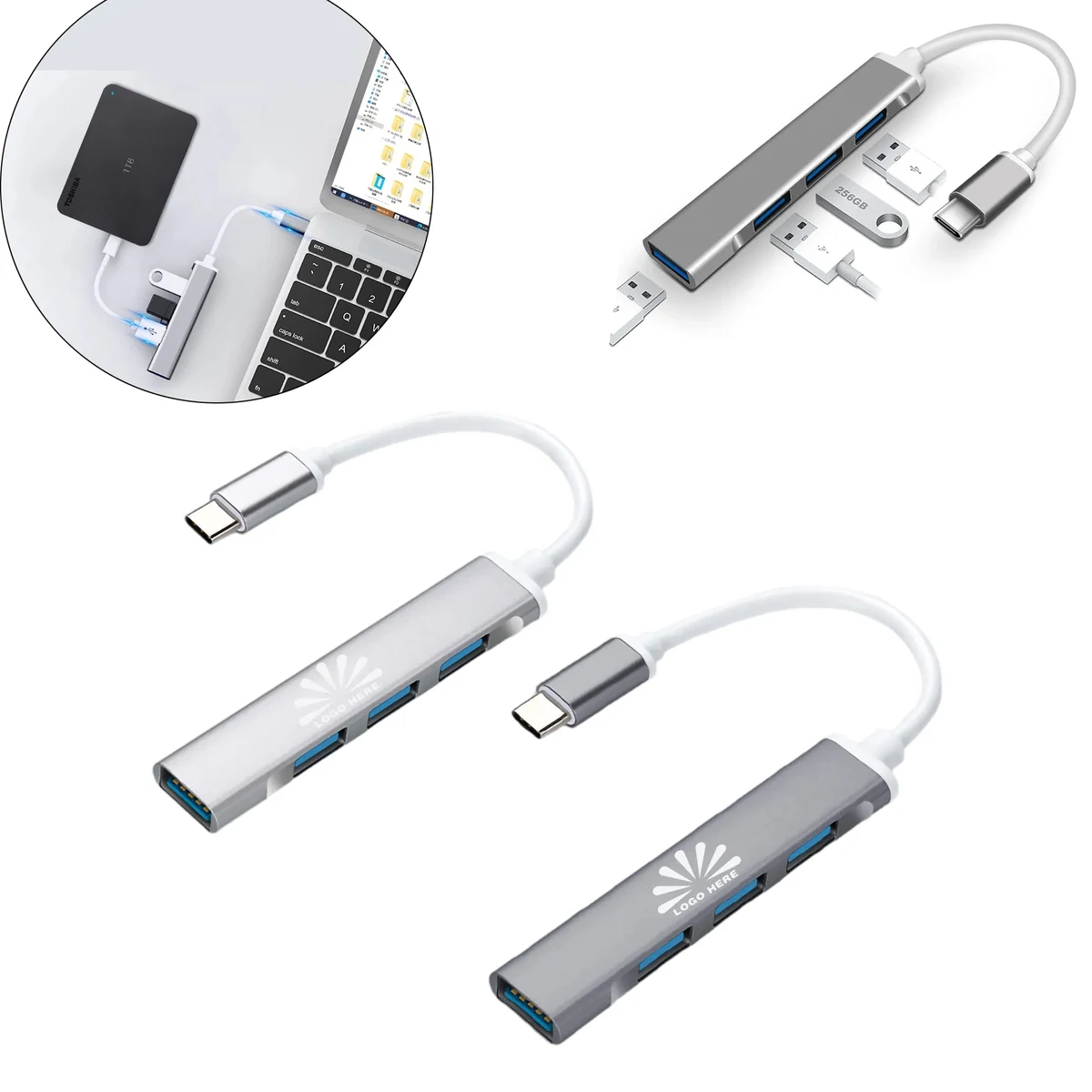 Extender Dock Adapter Type-C to 4-Port USB 3.0 Hub Aluminum 1