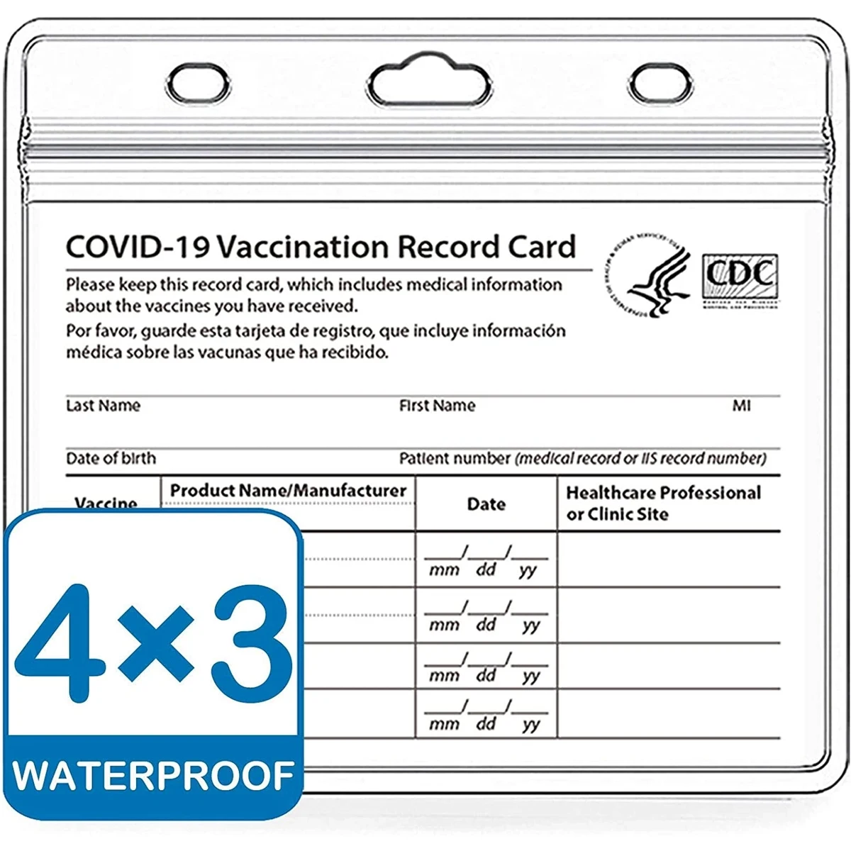 CDC Vaccination Card Protector 4 X 3 Inches Immunization Rec 1