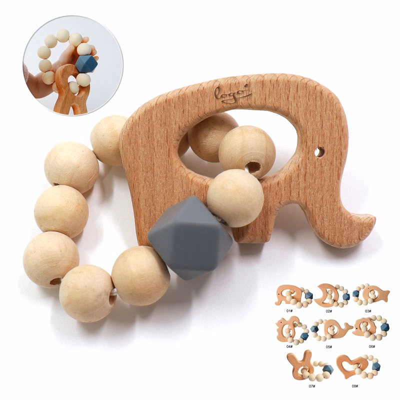 Beech Wood Baby Teether Bracelet Rattle : 3 M+