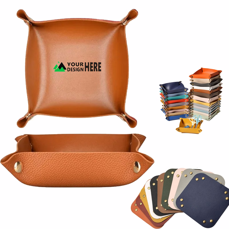 PU Leather Desk Storage Basket Tray