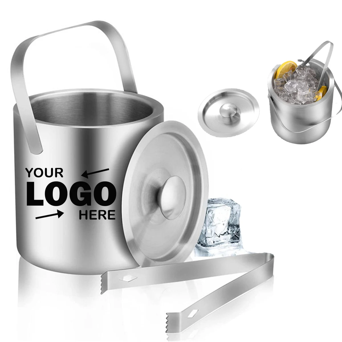 304 Stainless Steel Insulated Ice Bucket With Tongs Set For Parties 1