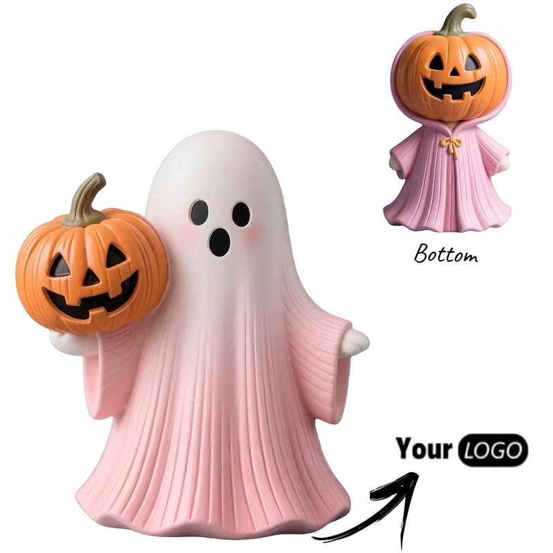 Adorable Pink Ghost Pumpkin Resin Halloween Decor