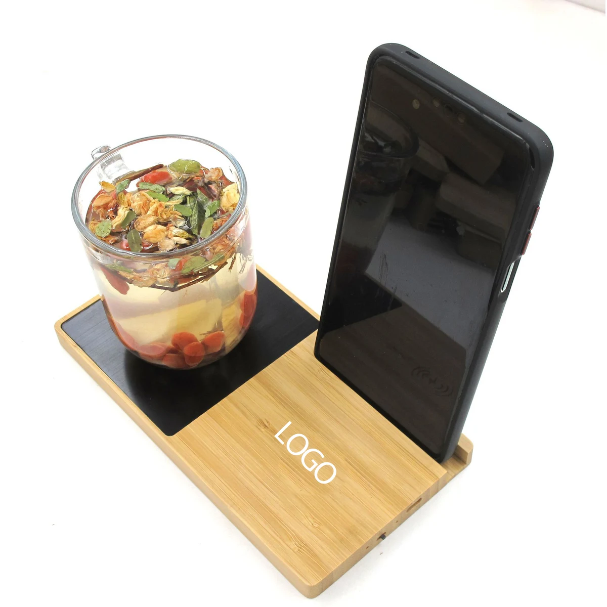 Bamboo Mug warmer with phone charger 1
